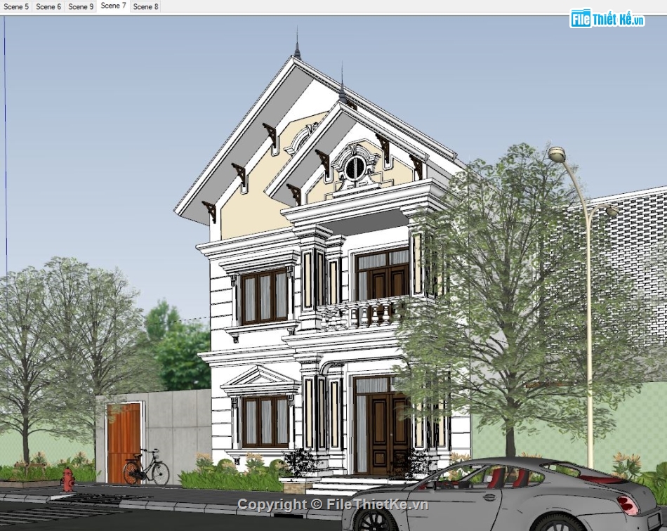 biệt thự 2 tầng,mẫu biệt thự 2 tầng sketchup,biệt thự 2 tầng sketchup,file sketchup biệt thự 2 tầng